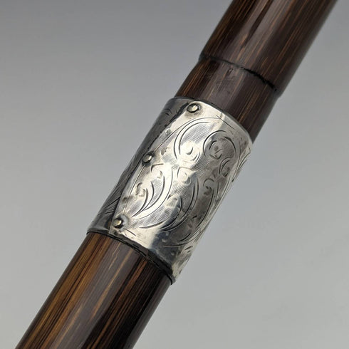 1919 British Antique Gentleman's Thin Lightweight Walking Stick with Curved Handle 91cm